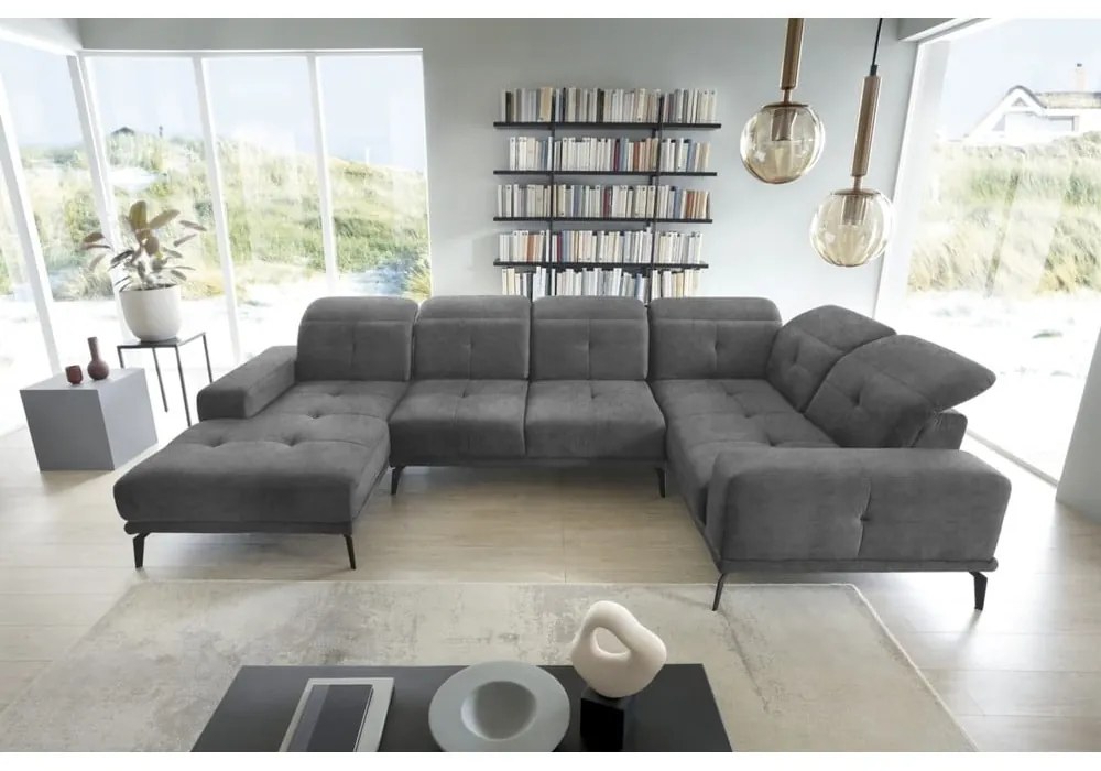 Сив кадифен ъглов диван (десен ъгъл/U форма) Neviro – ELTAP