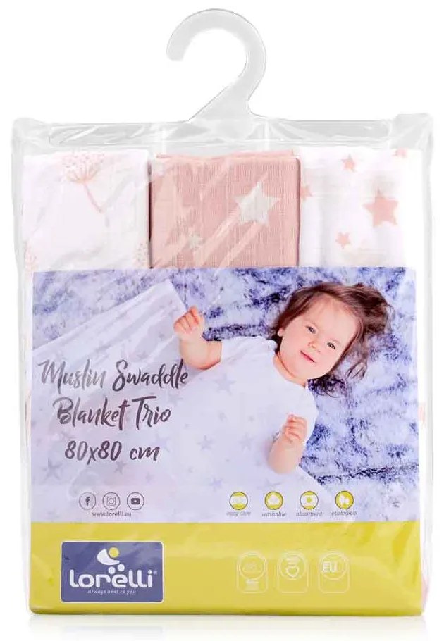 LORELLI Classic Памучна пелена 3 бр. 80/80 см. MELLOW ROSE MIX