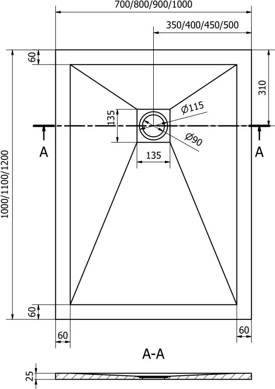 Mexen Stone+ правоъгълно композитно поддушово корито 120 x 100 см, бяло - 44101012