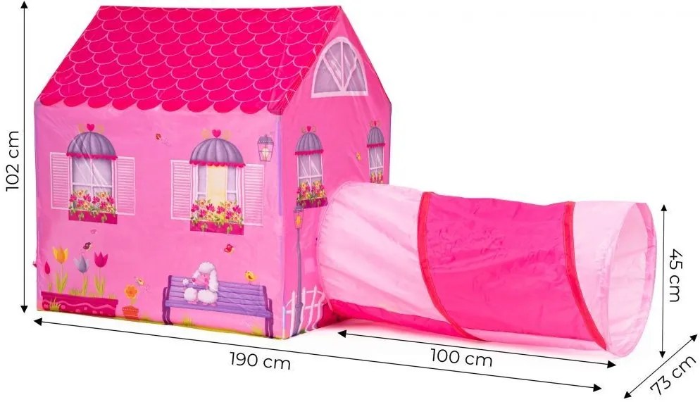 Палатка в дизайна на красива розова къща с тунел