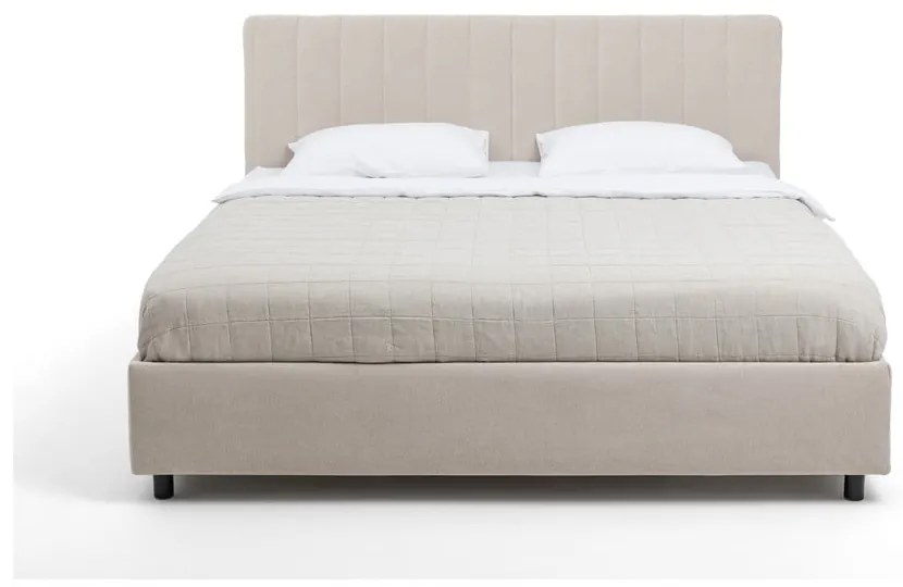 Бежово тапицирано двойно легло с място за съхранение и матрак с решетка 180x200 cm Myra Slim Line - Bonami Selection