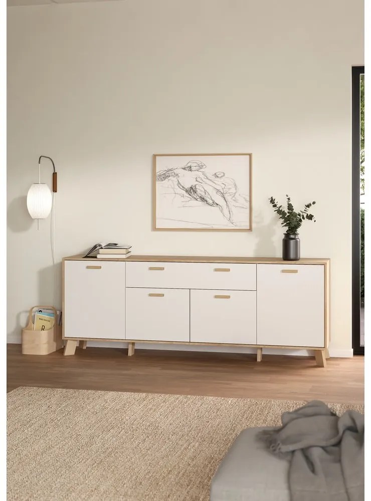 Скрин от дъбов декор в бял и естествен цвят 196x73x39 cm Ikast – Tvilum