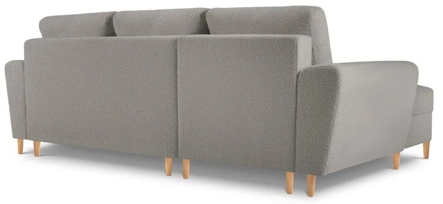 Светлосив разтегателен ъглов диван с място за съхранение от прежда с примки от букле (ляв ъгъл) Kyoto – Cosmopolitan Design