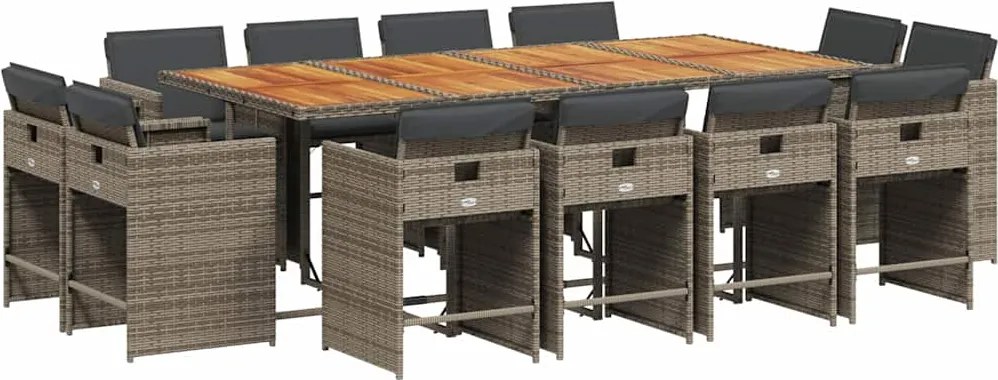 3211226 vidaXL Градински комплект от 13 части с възглавници сив полиратан