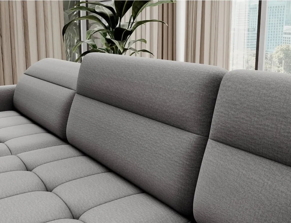 Светлосив кадифен разтегателен ъглов диван с място за съхранение (десен ъгъл U форма) Berrto – ELTAP