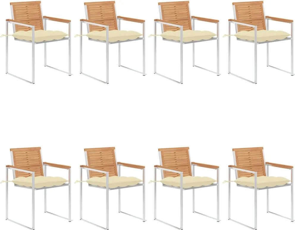 3078625 vidaXL Градински столове 8 бр с възглавници тиково дърво масив