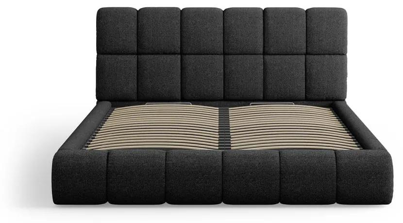 Черно тапицирано двойно легло с място за съхранение и решетка 160x200 cm Bellis - Micadoni Home