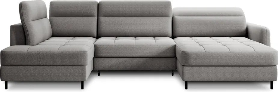 Светлосив кадифен разтегателен ъглов диван с място за съхранение (ляв ъгъл U форма) Berrto – ELTAP