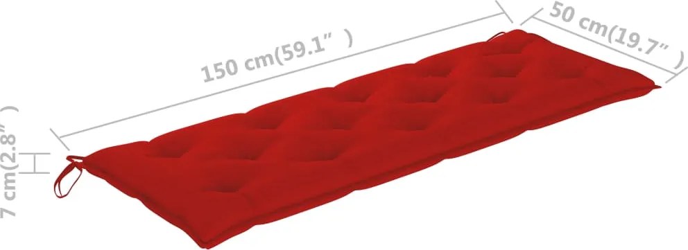 Възглавница за градинска пейка червена 150x(50+50)x7 см оксфорд