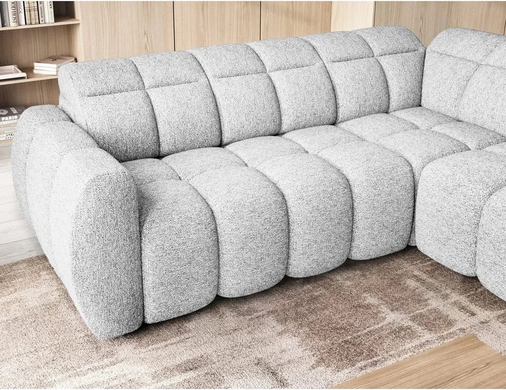 Светлосив разтегателен ъглов диван с място за съхранение от букле (десен ъгъл L форма) Falconn – ELTAP