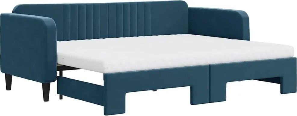 3197079 vidaXL Канапе с изтеглящо легло и матраци синьо 80x200 см кадифе