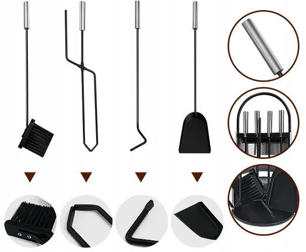 Комплект аксесоари от 4 части със стойка за камина и скара