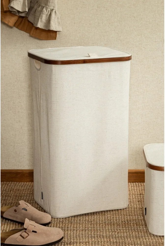 Кремав текстилен кош за пране Bamboo/Linen – Bigso