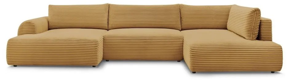 Разтегателен ъглов диван от рипсено кадифе в цвят горчица (ляв ъгъл/"U" форма) Lucien – Bobochic Paris