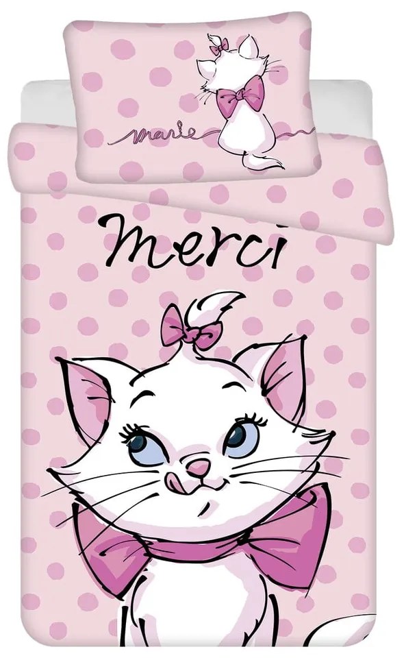 Розово памучно детско спално бельо 100x135 cm Marie Cat "Merci" – Jerry Fabrics