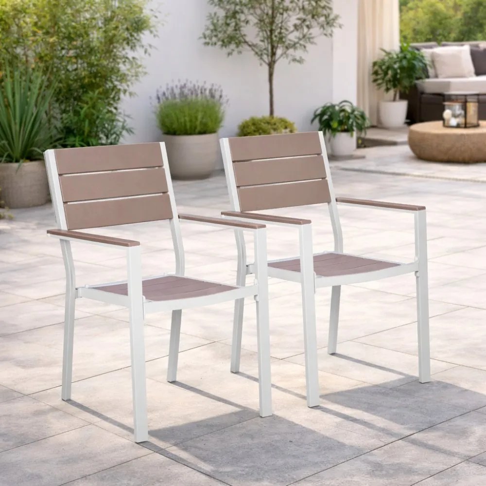 Комплект от 2 градински стола с товароносимост 150 кг Бежово