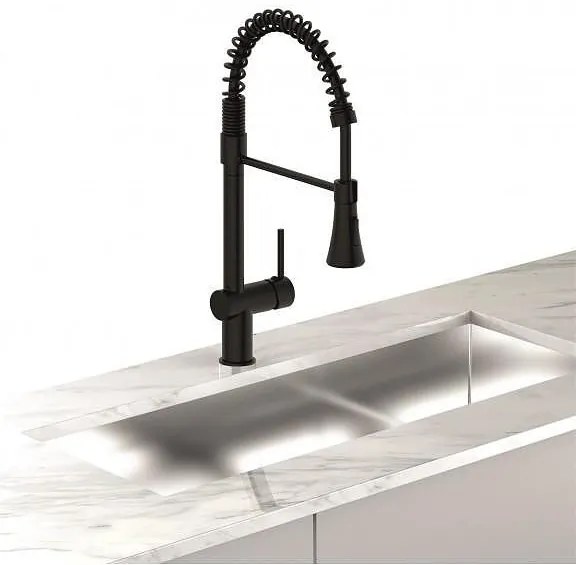 Смесител за кухня ICF 7561017PVD, месингов, черен гланц, с изтеглящ душ с две функции, 51x23.5см