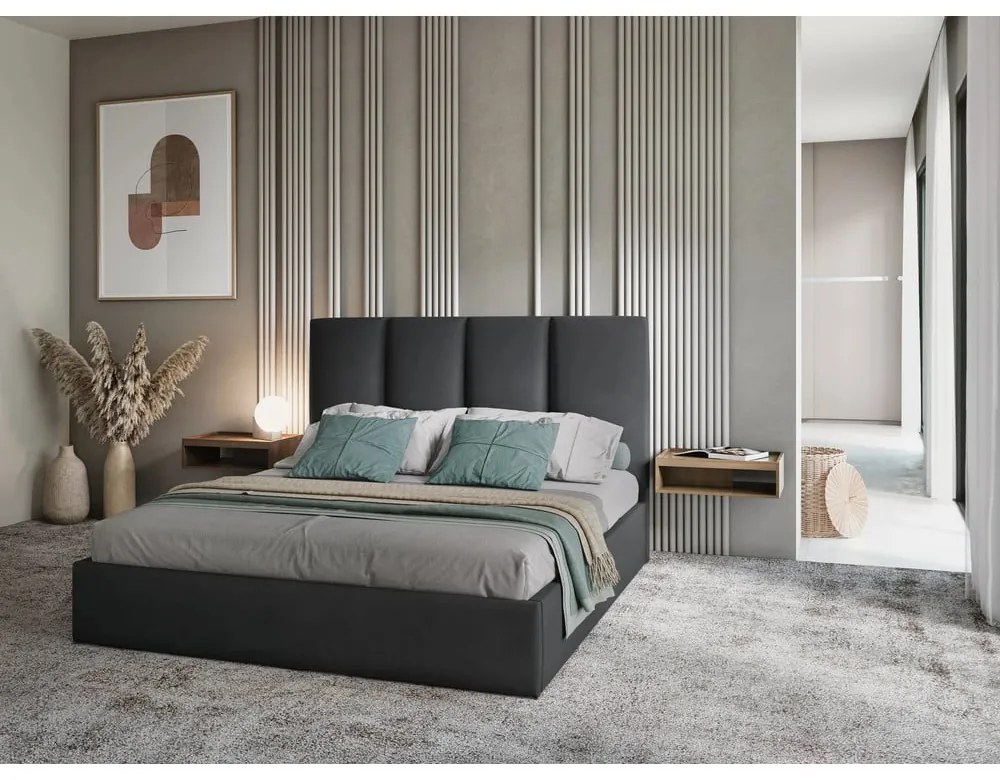 Тъмно сиво кадифено двойно легло , 160 x 200 cm Juniper - Mazzini Beds