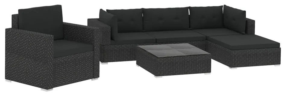 46745 vidaXL Градински комплект с възглавници, 6 части, полиратан, черен