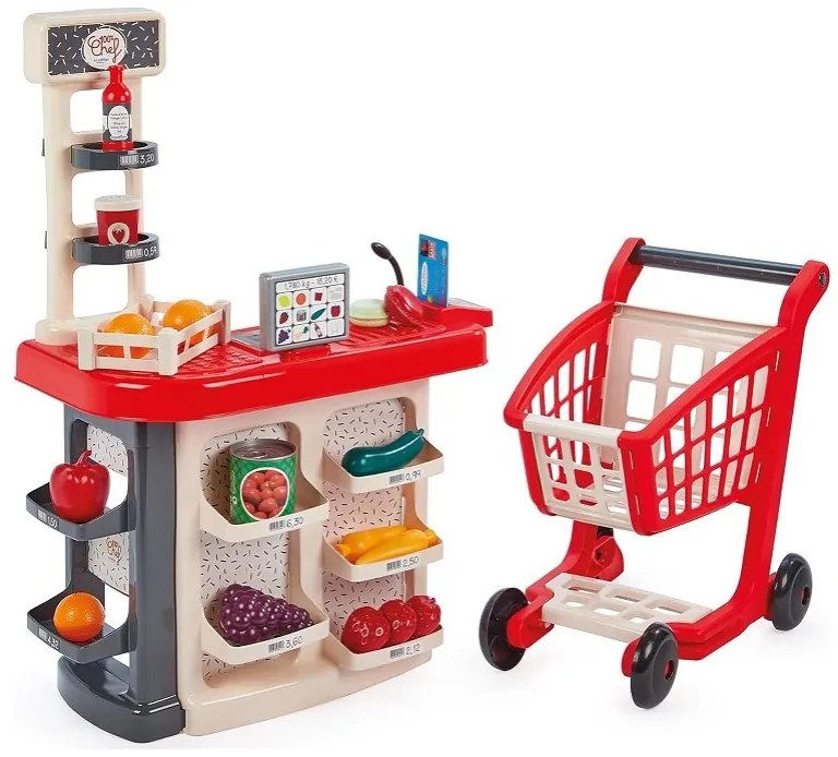 Ecoiffier - Магазин с количка за пазаруване 3 в 1