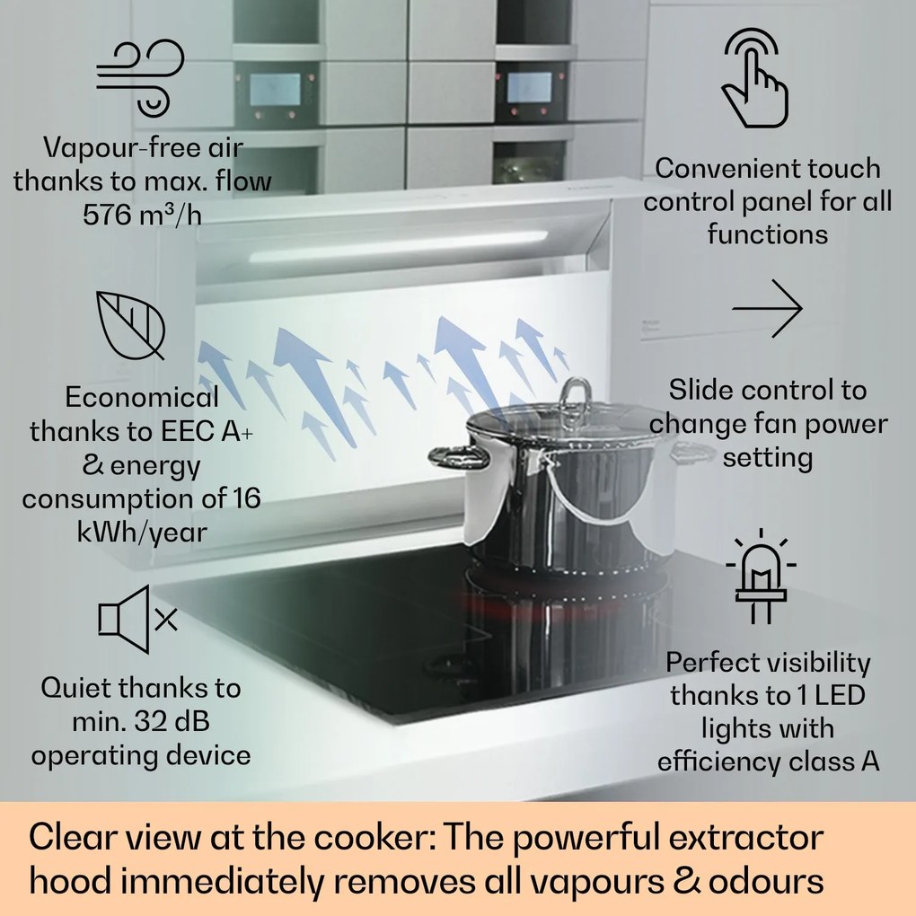 Klarstein Royal Flush Eco 60, абсорбатор, 60 см, 576 м³ / ч, A +, бял