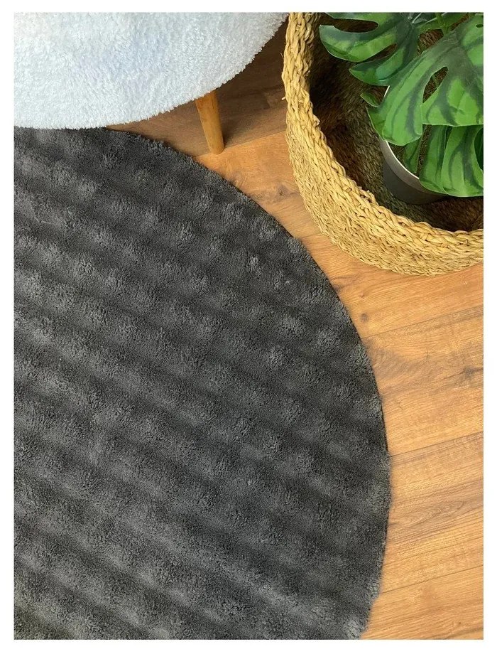 Антрацитен кръгъл килим подходящ за пране ø 200 cm Bubbly – Oyo Concept