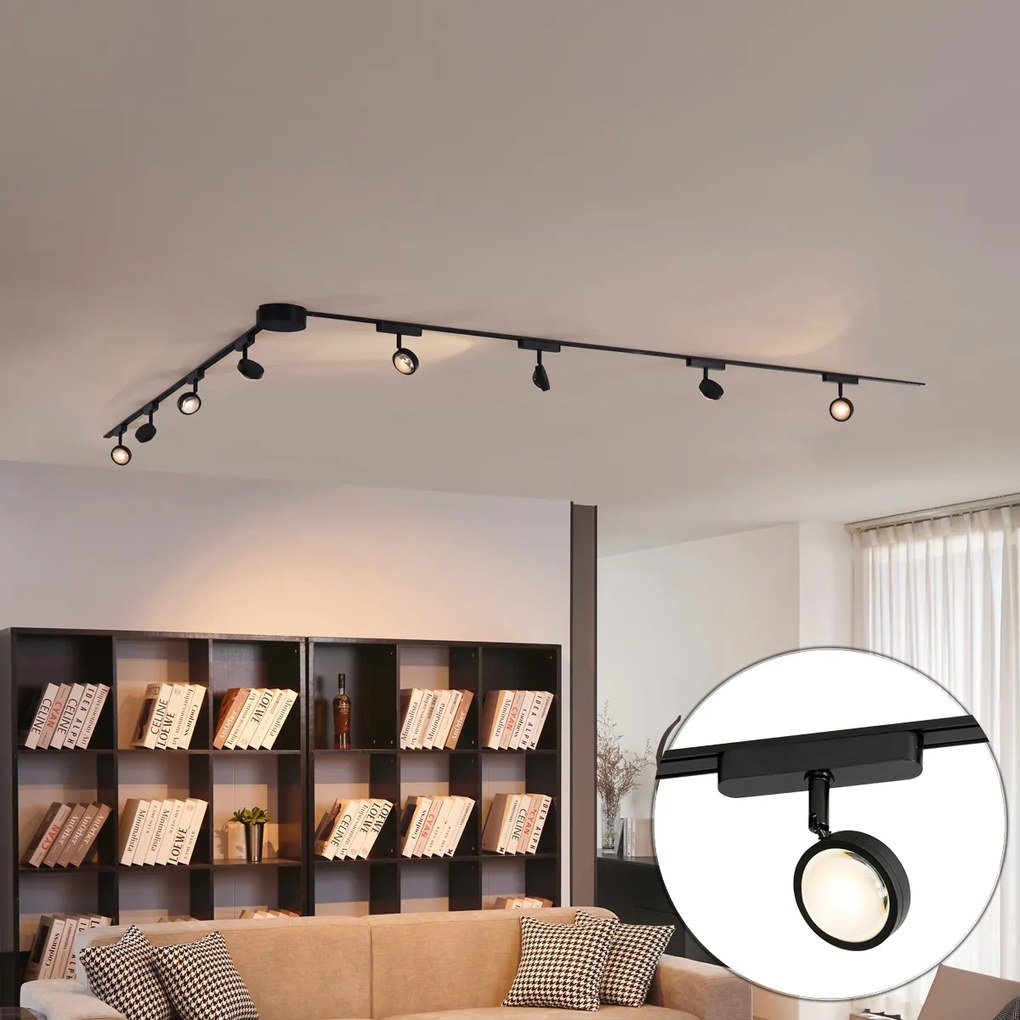 Модерна релсова система за осветление с 8 черни прожектора 1-фазов - Magnetic Lance