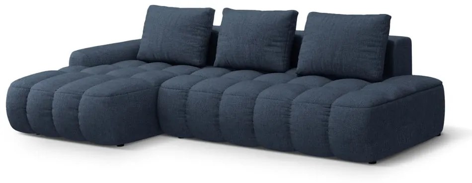 Тъмносин сгъваем/с място за съхранение ъглов диван (ляв ъгъл) Linz – Cosmopolitan Design