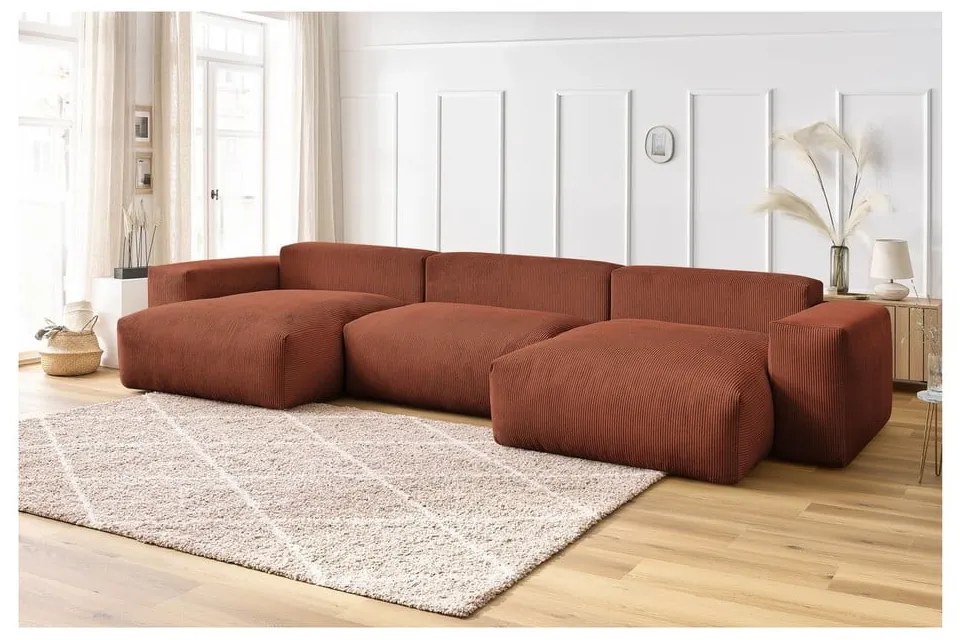 Ъглов диван от рипсено кадифе в тухлен цвят Voltaire – Bobochic Paris