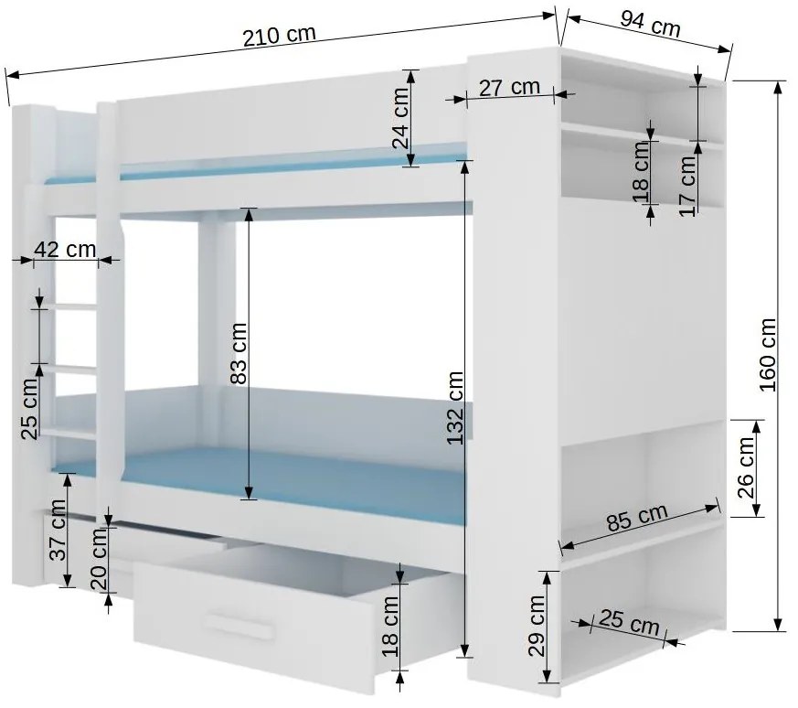 Двуетажно легло Sveg-200 x 90-White-Gkri