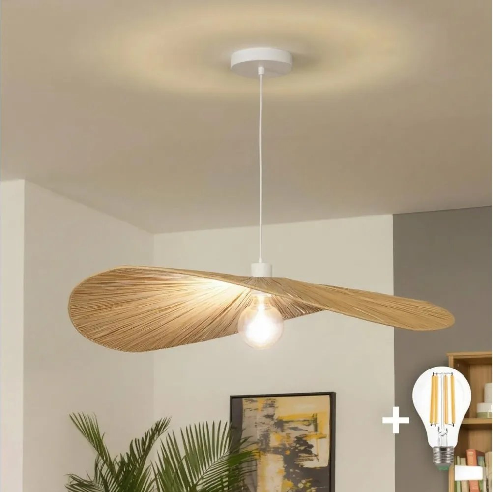 Brilagi - LED полилей на кабел CERIA BOHO 1xE27/40W/230V, диаметър 80 см, рафия