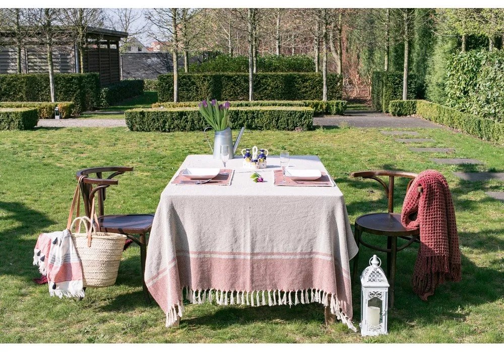 Бежово-черна памучна покривка за маса, 250 x 150 cm - Tiseco Home Studio