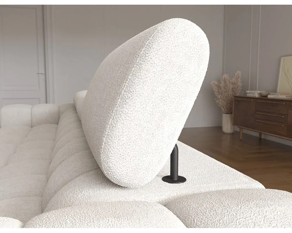 Кремав сгъваем/с място за съхранение ъглов диван от прежда с примки от букле (ляв ъгъл) Felro – ELTAP