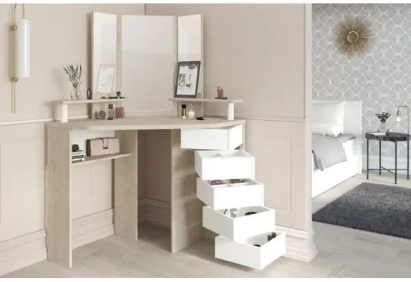 Ъглова Тоалетна масичка Beauty с огледало-Fusiko-White