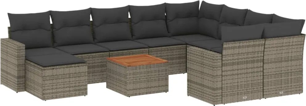 3256746 vidaXL Градински комплект диван с възглавници 11 части сив полиратан