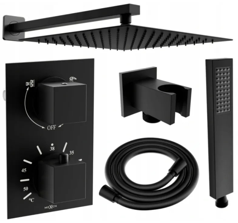 Mexen Cube DR02 комплект вграден душ с дъждовна глава 25 см, черен - 77502DR0225-70