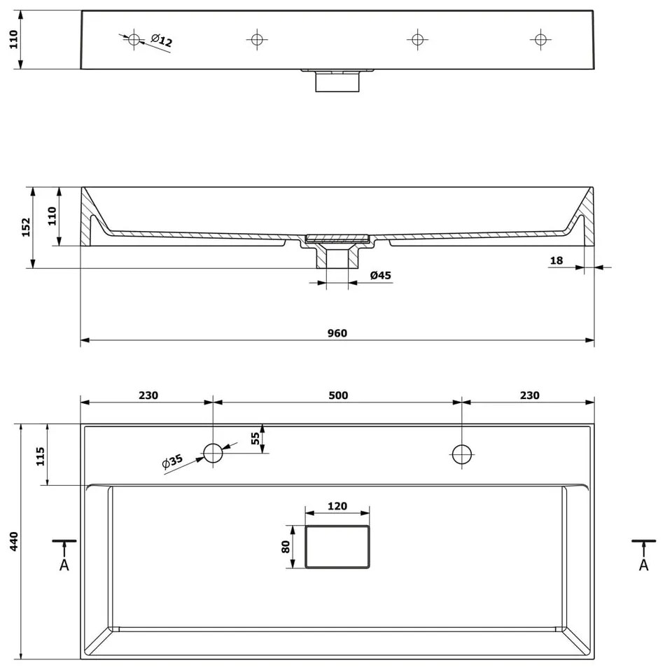 Бял двоен умивалник от отлят мрамор 96x44 cm Godiva – Sapho