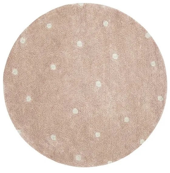Светлорозов ръчно изработен памучен детски килим подходящ за пране ø140 cm Round Dot Rose – Lorena Canals