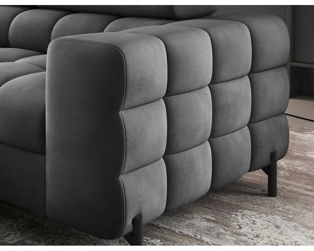 Тъмносив кадифен разтегателен ъглов диван с място за съхранение (ляв ъгъл L форма) Ferucce – ELTAP