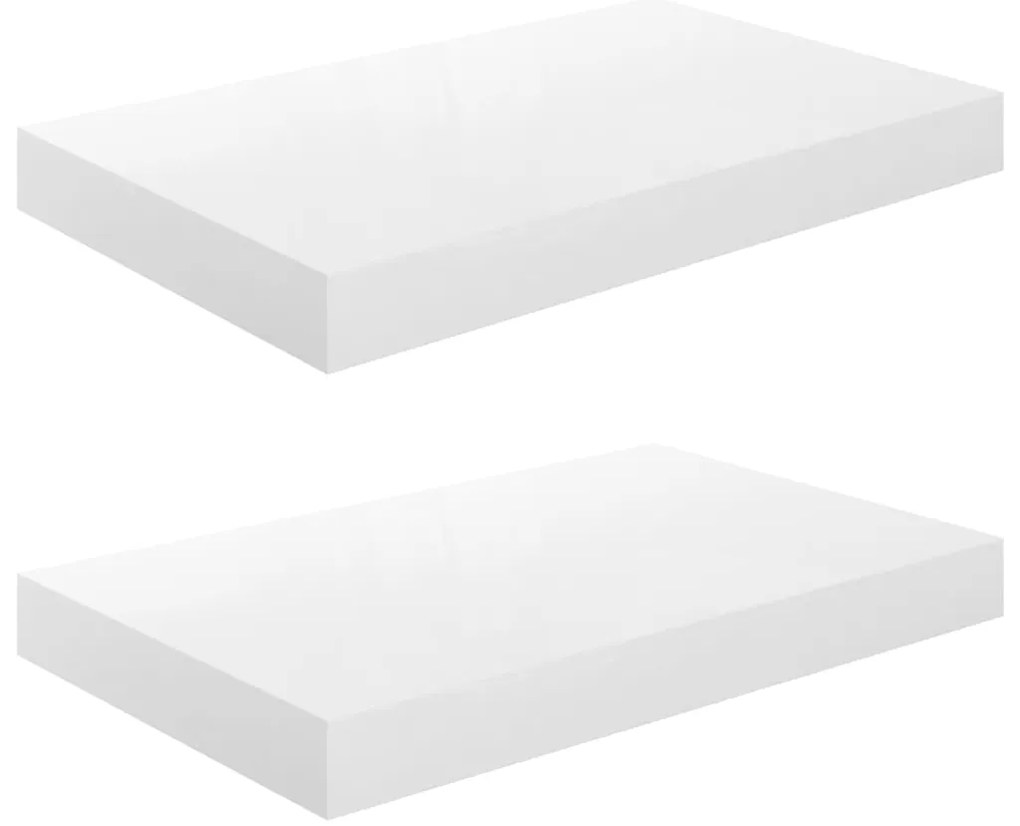 323743 vidaXL Окачени стенни рафтове, 2 бр, бял гланц, 40x23x3,8 см, МДФ