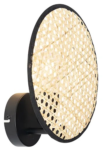 Ръстична стенна лампа черна с ратан 25 см - Kata