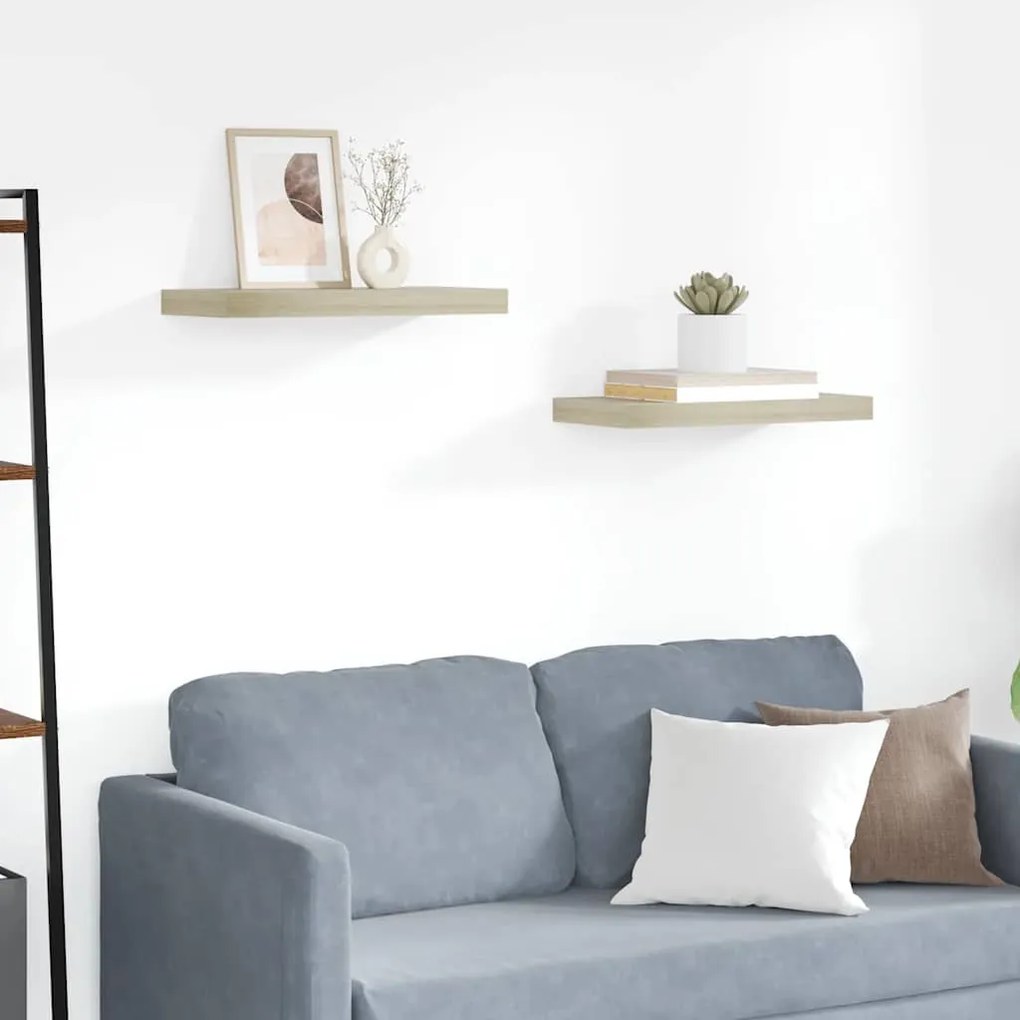 323872 vidaXL Окачени стенни рафтове, 2 бр, дъб, 50x23x3,8 см, МДФ