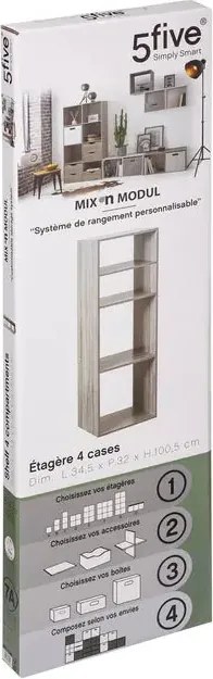 Рафт 5five Mix'n Modul, 2+2 отделения, MDF, 35x32x101 cm - Бял