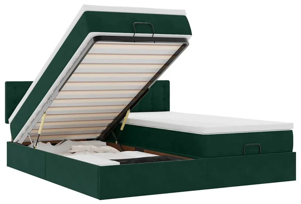 3312956 vidaXL Османска легло с матраци и LED, тъмнозелено, 160x200 см, кадифе