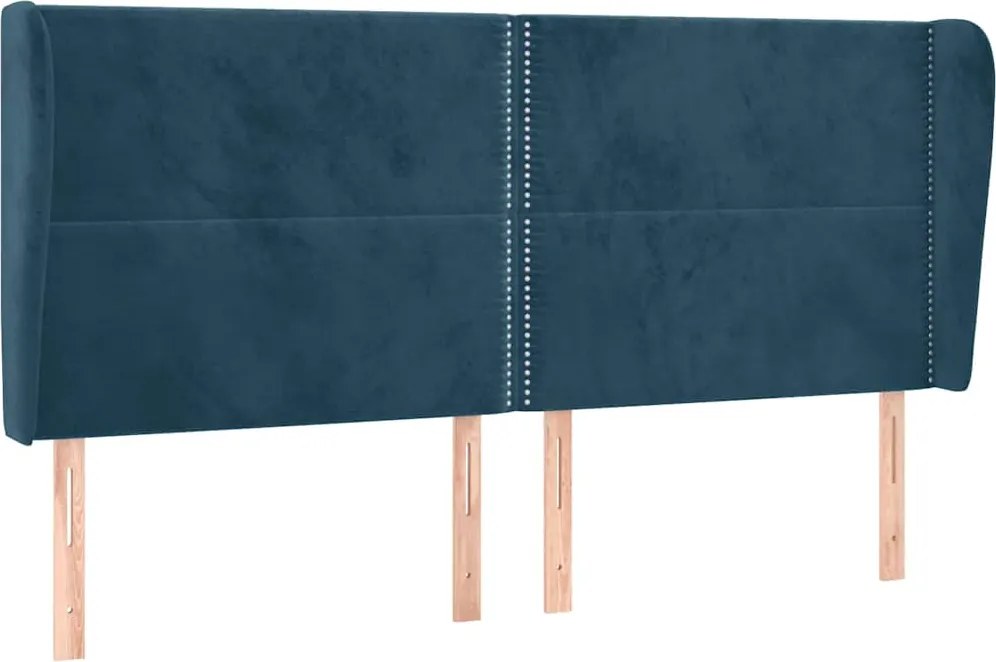3117886 vidaXL Горна табла за легло с уши, тъмносиня, 203x23x118/128см, кадифе
