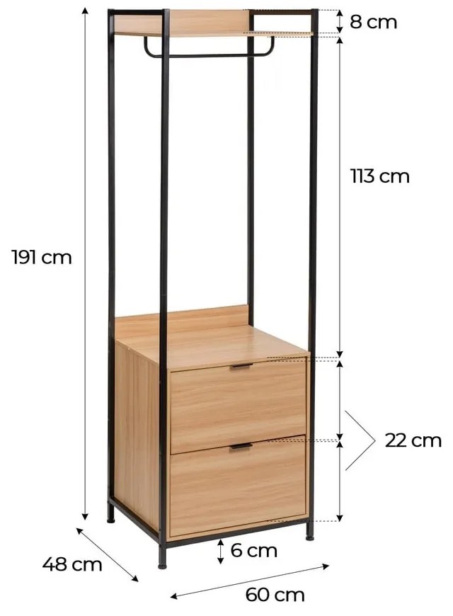 Отворен гардероб в естествен цвят 60x190x48 cm Armarios – Casa Selección