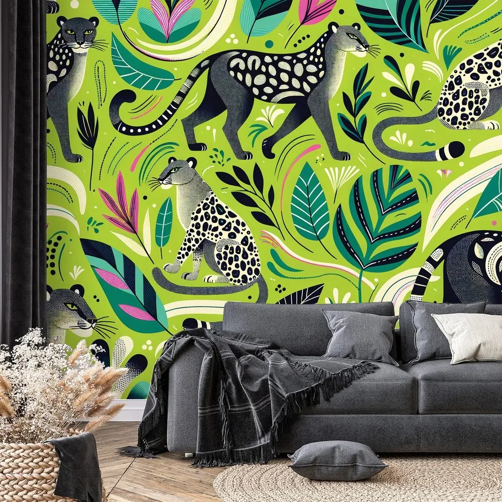Самозалепващ тапет – Леопарди в тропическа джунгла