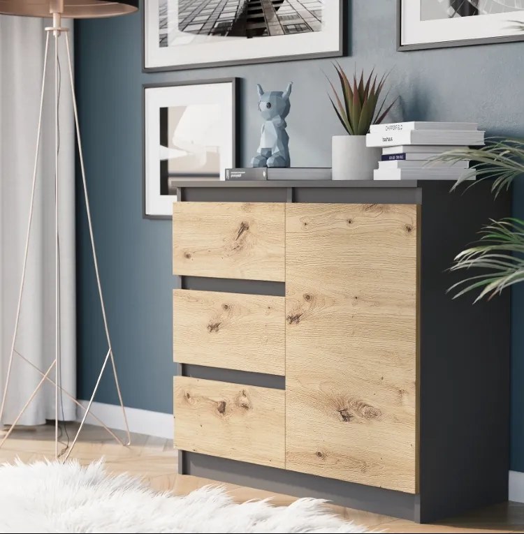 Комод R-80-S3 с чекмеджета 80 см - различни цветови варианти антрацит микс артисън