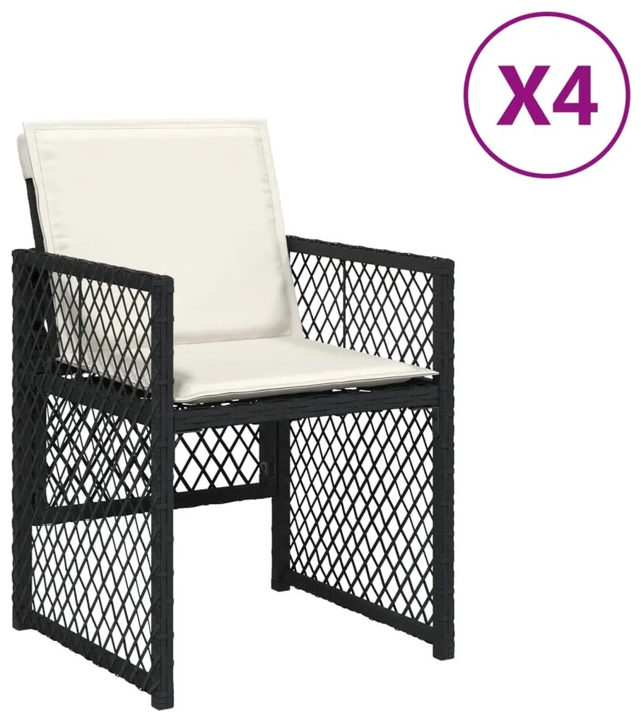 364949 vidaXL Градински столове с възглавници, 4 бр, черен, полиратан