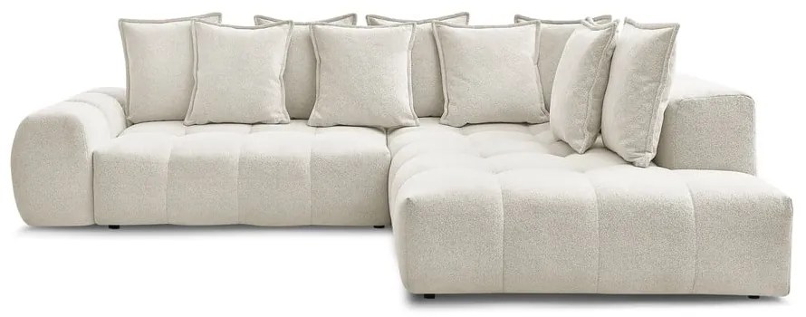 Бял шенилов сгъваем/с място за съхранение ъглов диван (десен ъгъл/L форма) Everest – Bobochic Paris